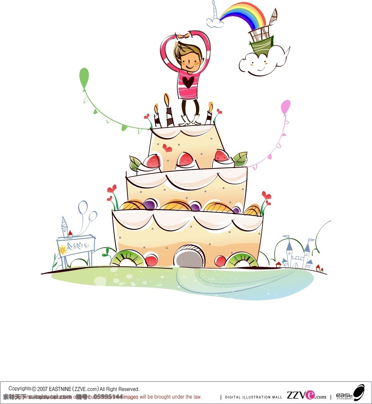 童话 世界 大 蛋糕 童话世界 大蛋糕 三层蛋糕 生日蛋糕 爱心大蛋糕 卡通世界 欢乐生活场景 矢量 人物 抽象 插画 动漫动画 动漫人物