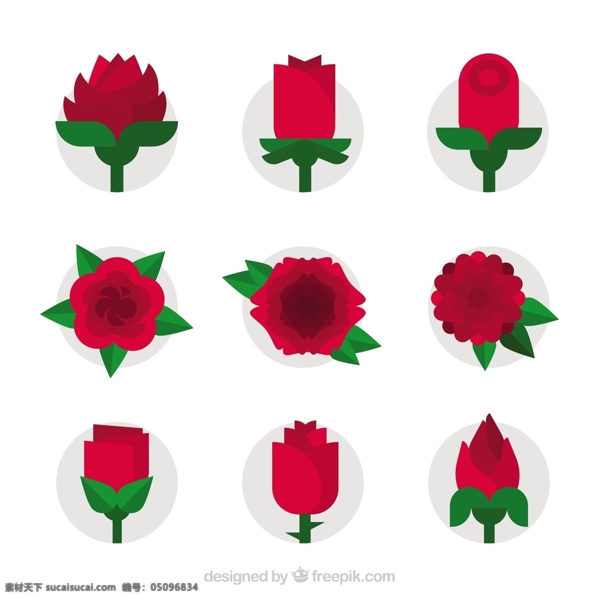 九 扁平 风格 红玫瑰 图标 九个 扁平风格