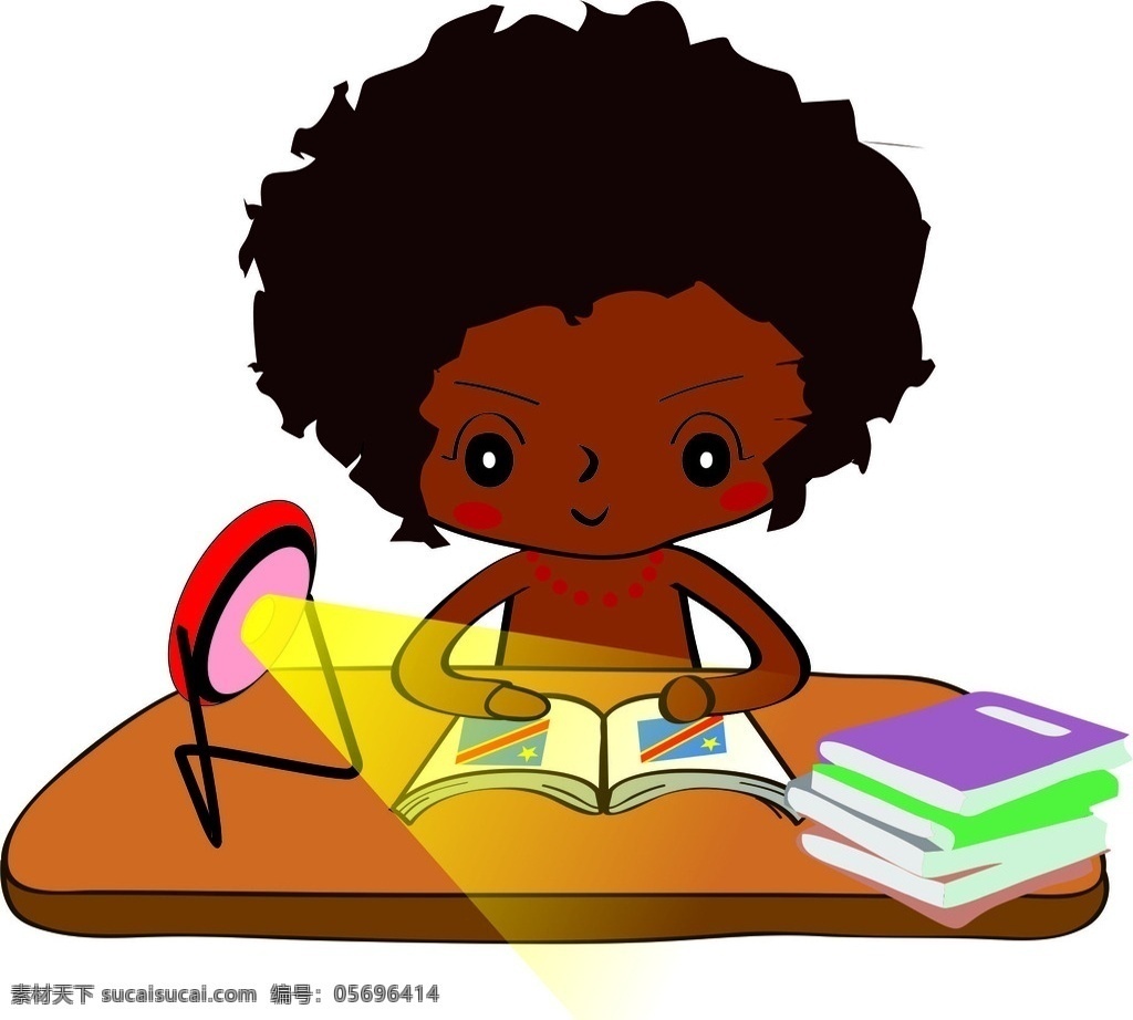 读书非洲小孩 看书 非洲小孩 漫画 小台灯 非洲元素 书本 原创 动漫动画 动漫人物