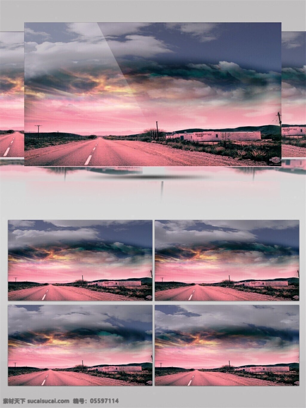粉色 公路 小 清新 高清 视频 动态视频素材 粉色山脉 蓝天白云 视频素材 小清新
