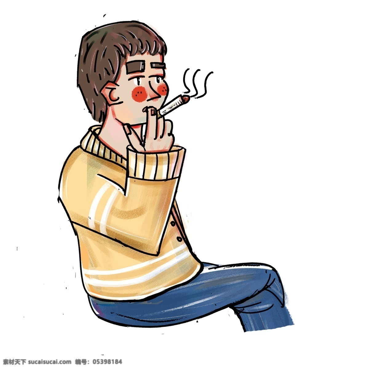 卡通 简约 抽烟 男孩 装饰 插画元素 抽烟的男孩 免扣素材 人物