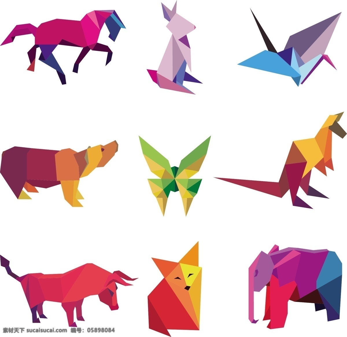 彩色动物折纸 插画动物 动物 小动物 剪纸 剪纸动物 剪纸动物类 插画小动物 插画 野外动物 野外 绘画动物 折纸动物 折纸 几何图形