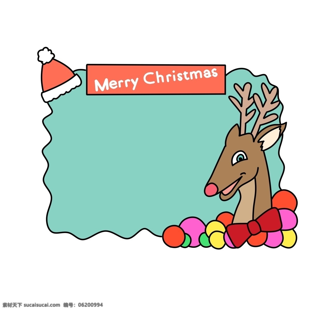 圣诞节 麋鹿 边框 插画 圣诞节边框 唯美边框 蓝色的边框 边框插画 可爱的麋鹿 红色的蝴蝶机 红色的圣诞帽