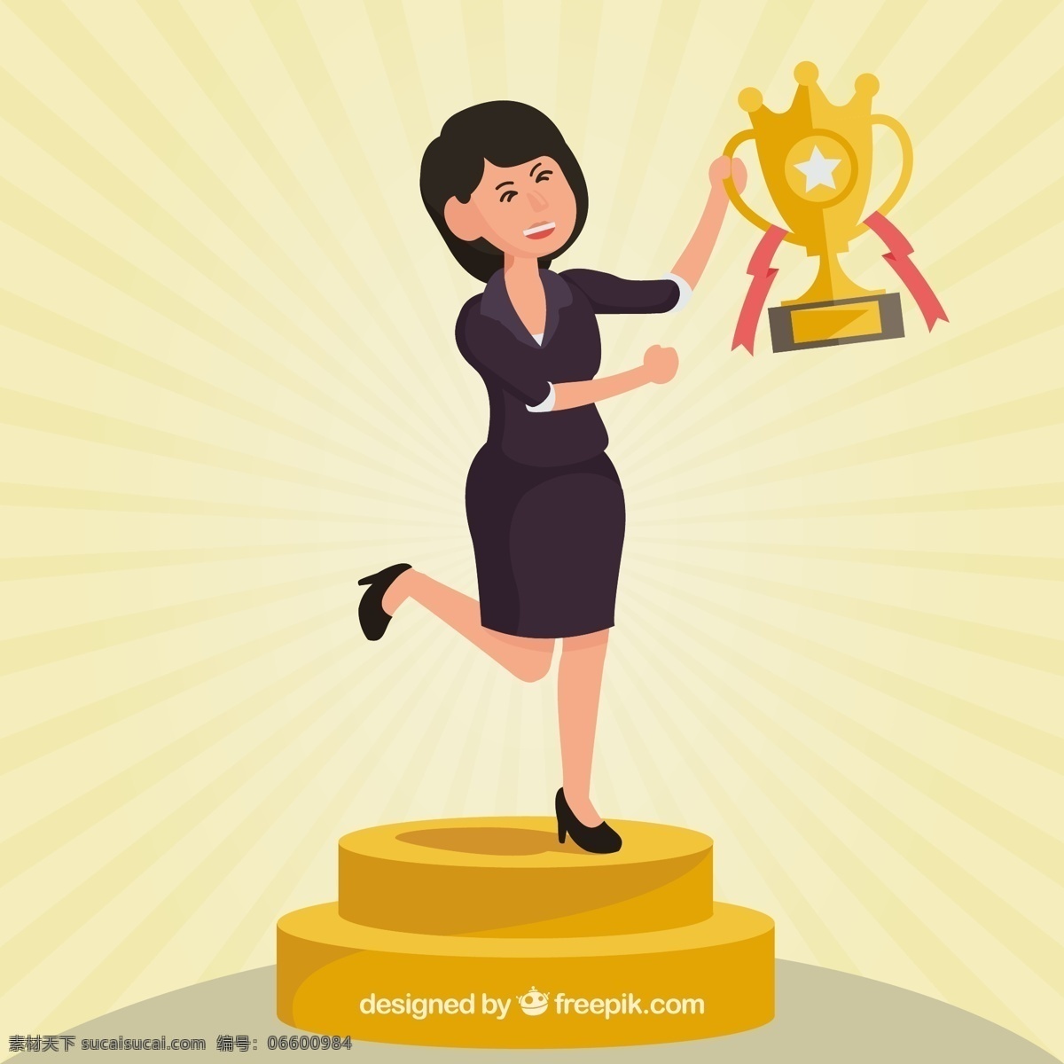 成功 女 商人 奖杯 矢量 成功的 女商人 拿着奖杯 矢量素材