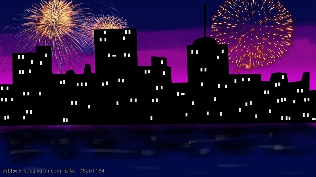 午夜 城 烟花 中 城市 插画 桌面 壁纸 午夜之城 绘画 配图
