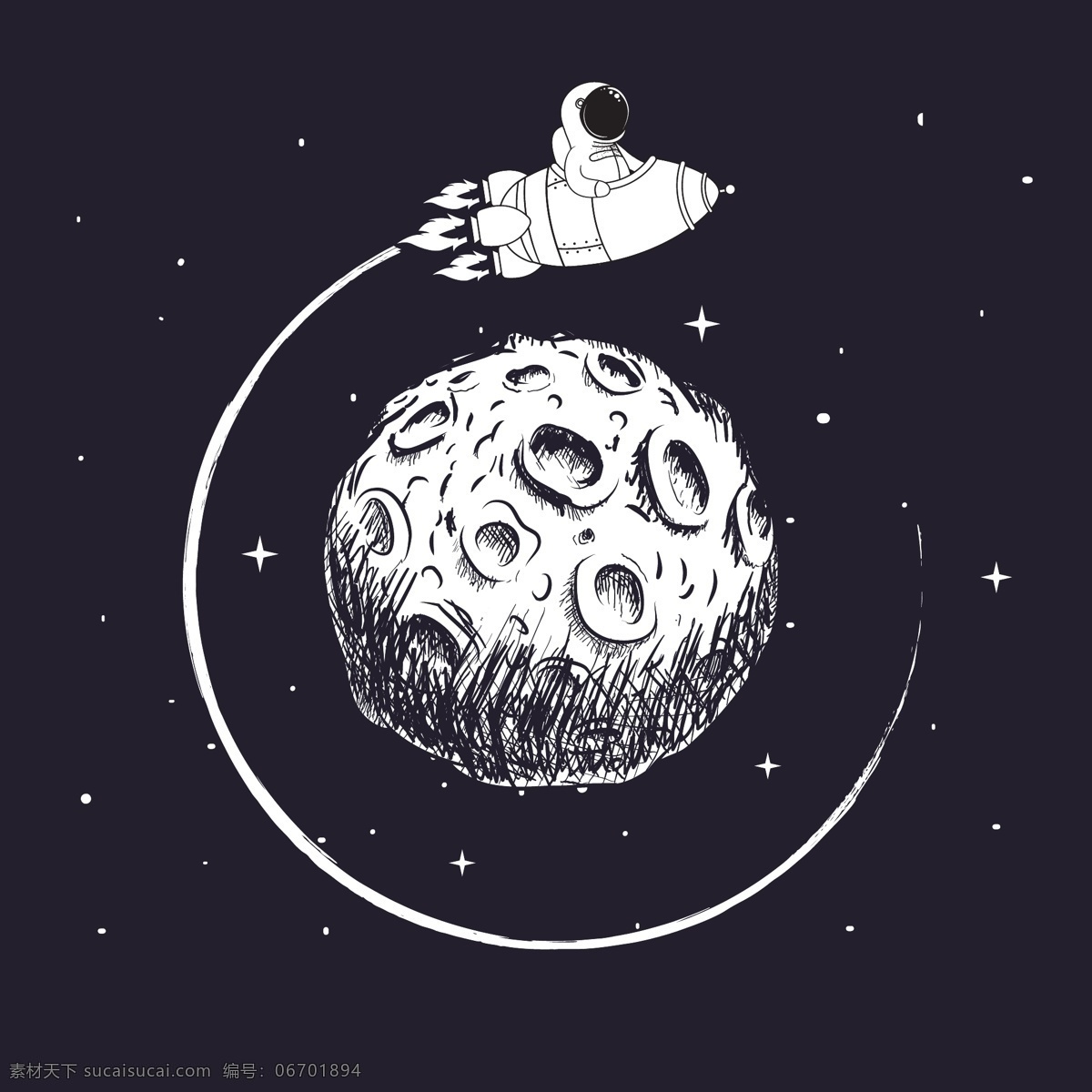 太空 宇航员 矢量 黑白插画 宇宙 卡通宇航员 月球 贴纸 动漫动画 动漫人物 大气外太空 星球 插画 插图 风景漫画