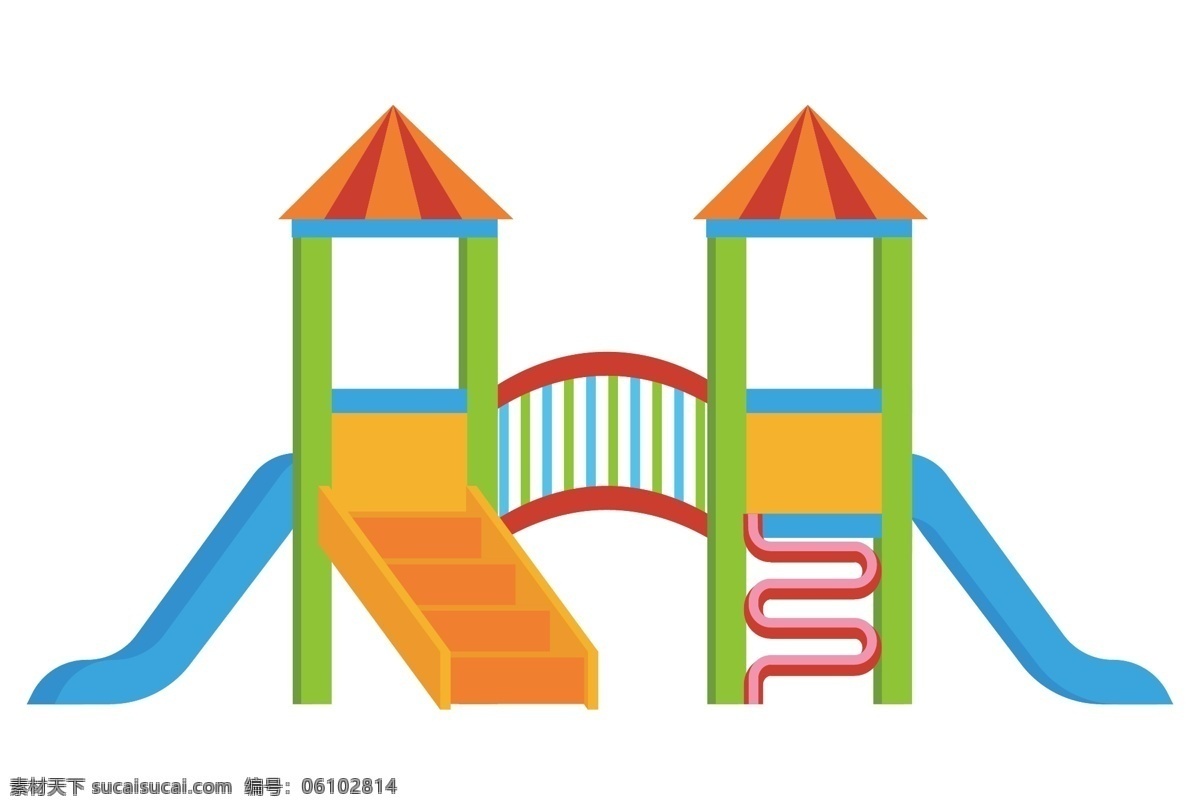 儿童节 滑梯 玩具 插画 高高的滑梯 卡通插画 儿童节插画 儿童节玩具 儿童节物品 儿童的器材 黄色的滑梯