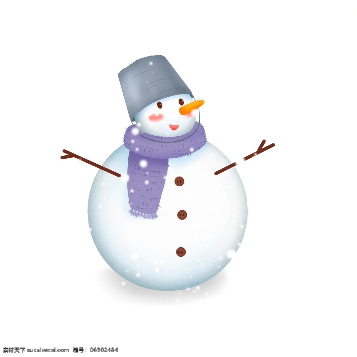 漫天 飞雪 中 的卡 通 雪人 清新 微笑 卡通 雪花 开心 下雪 铁桶 胡萝卜鼻子