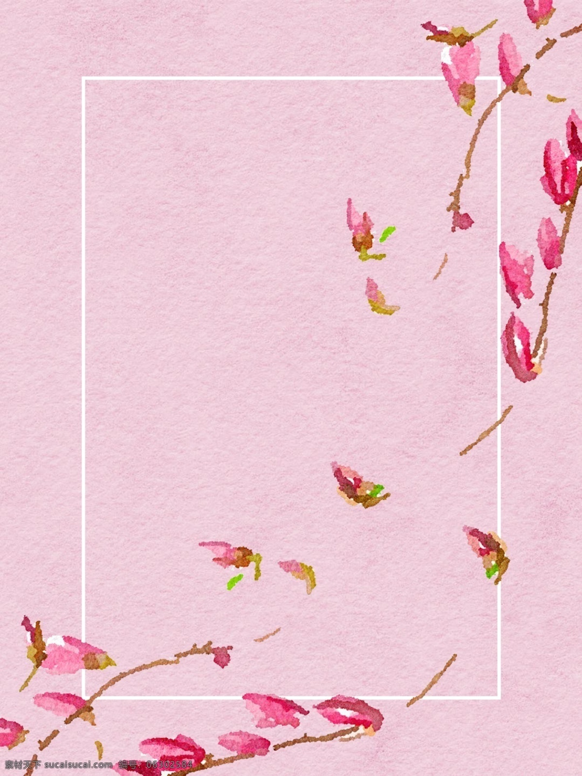 全 原创 水彩 质感 玉兰花 背景 纹理 边框 宣传 广告 粉色 水彩质感 海报