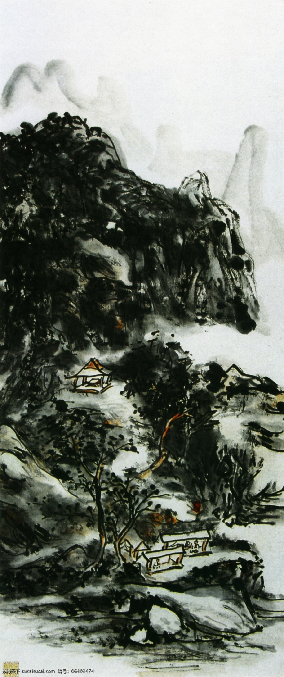 黄宾虹 国画 设色 山水 山 小屋 文化艺术 绘画书法 设计图库 设计图