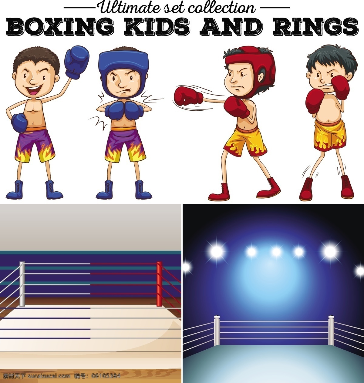 拳击 运动员 戴 蓝色 红色 插图 戒指 学校 儿童 学生 艺术 绘画 学童 拳击手