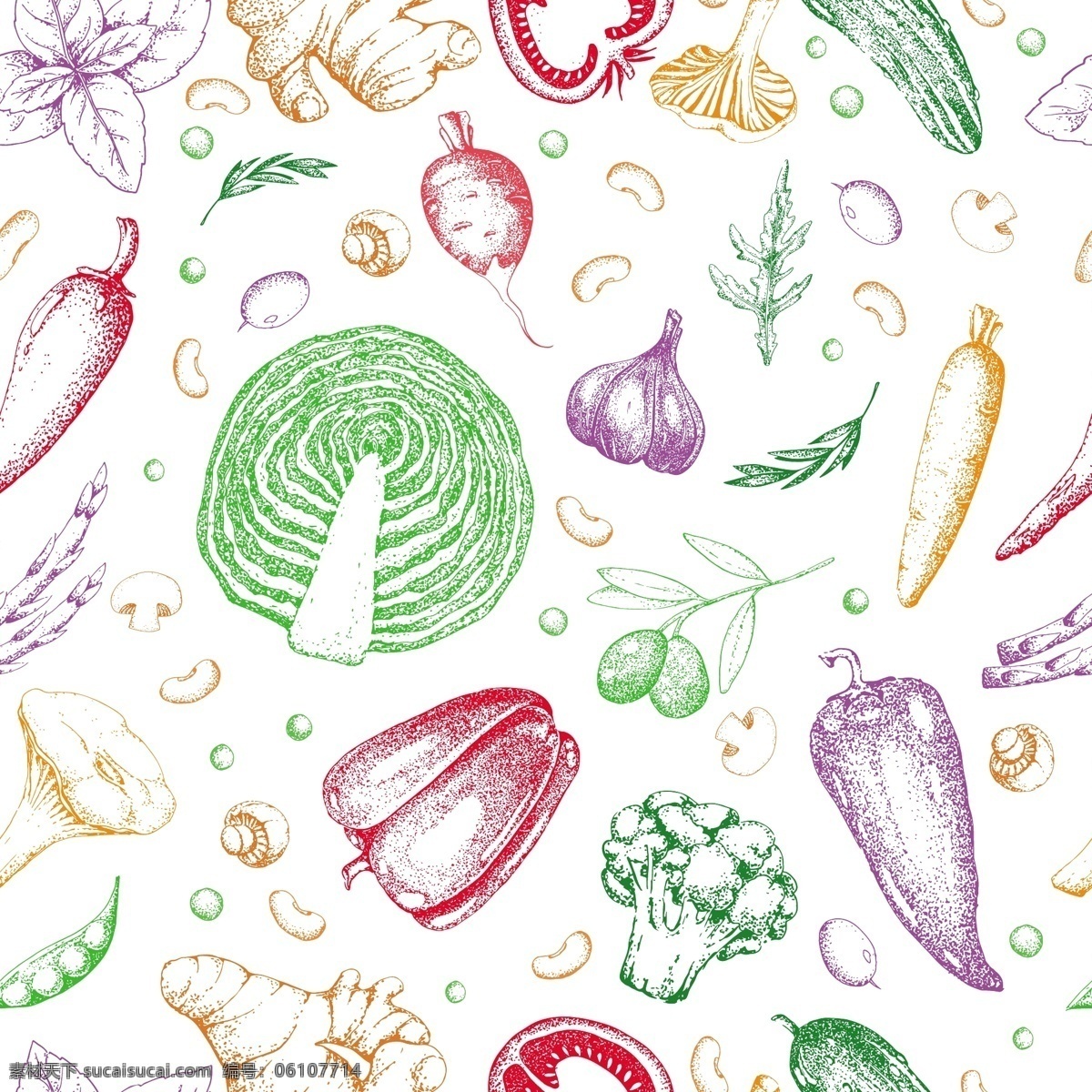水彩 手绘 蔬菜 背景 矢量 彩色 瓜果 萝卜 平面素材 设计素材 矢量素材 西兰花
