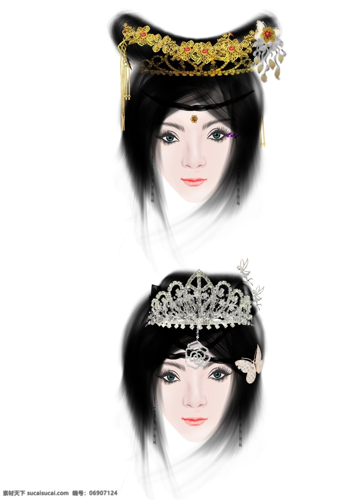 分层 吊坠 古代美女 蝴蝶 皇冠 手绘美女 手绘美女素材 头发 手绘 美女 模板下载 珠钗 耳坠 珠宝 五官素材 五官 仙女 源文件 psd源文件