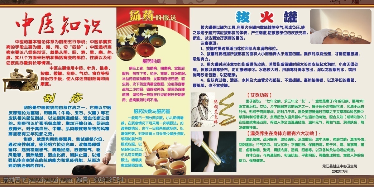 广告设计模板 医院展板 源文件 中医 知识 模板下载 中医知识 刮沙 汤药的服法 拨火罐 艾炙