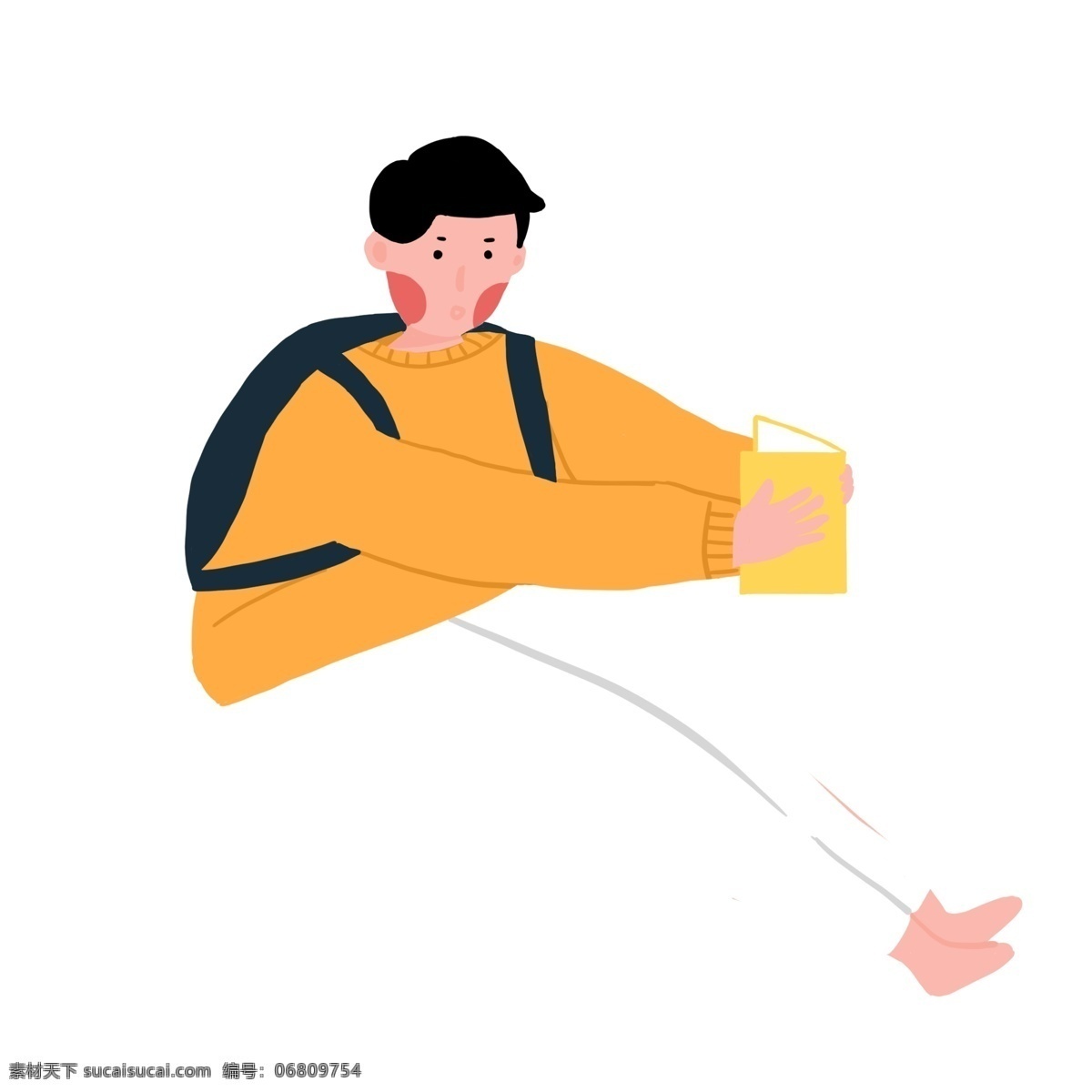 卡通 看书 男孩 人物 简约 插画