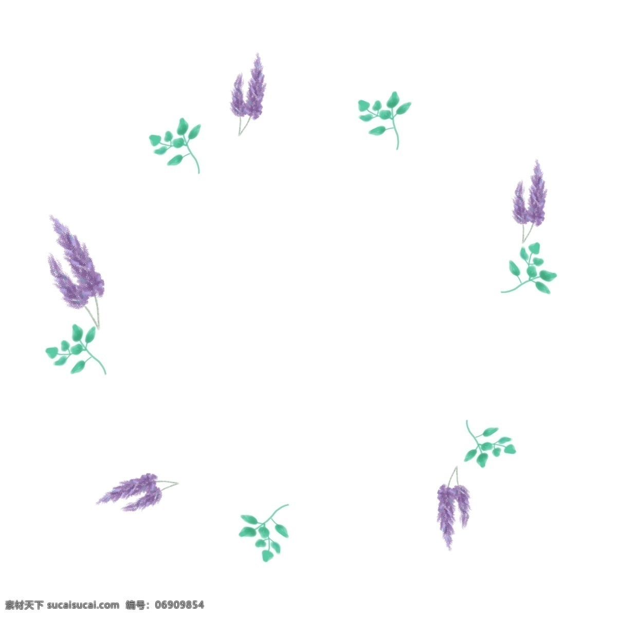 紫色 薰衣草 绿色 叶子 花环 卡通 绿色的花环 免抠叶子 卡通花朵 漂浮 的卡 通 花朵 卡通花环
