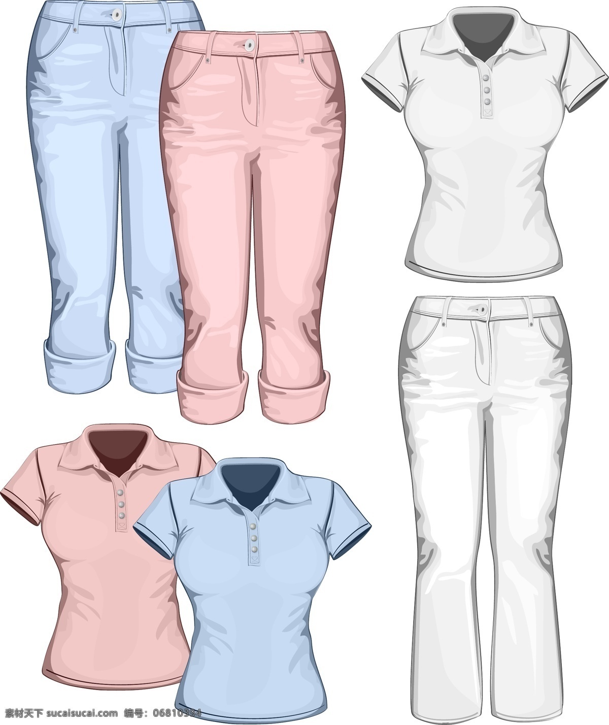 运动服款式 裤子 衣服 半袖 长裤 包色 蓝色 粉色 款式 模型 其他模板 矢量素材 白色
