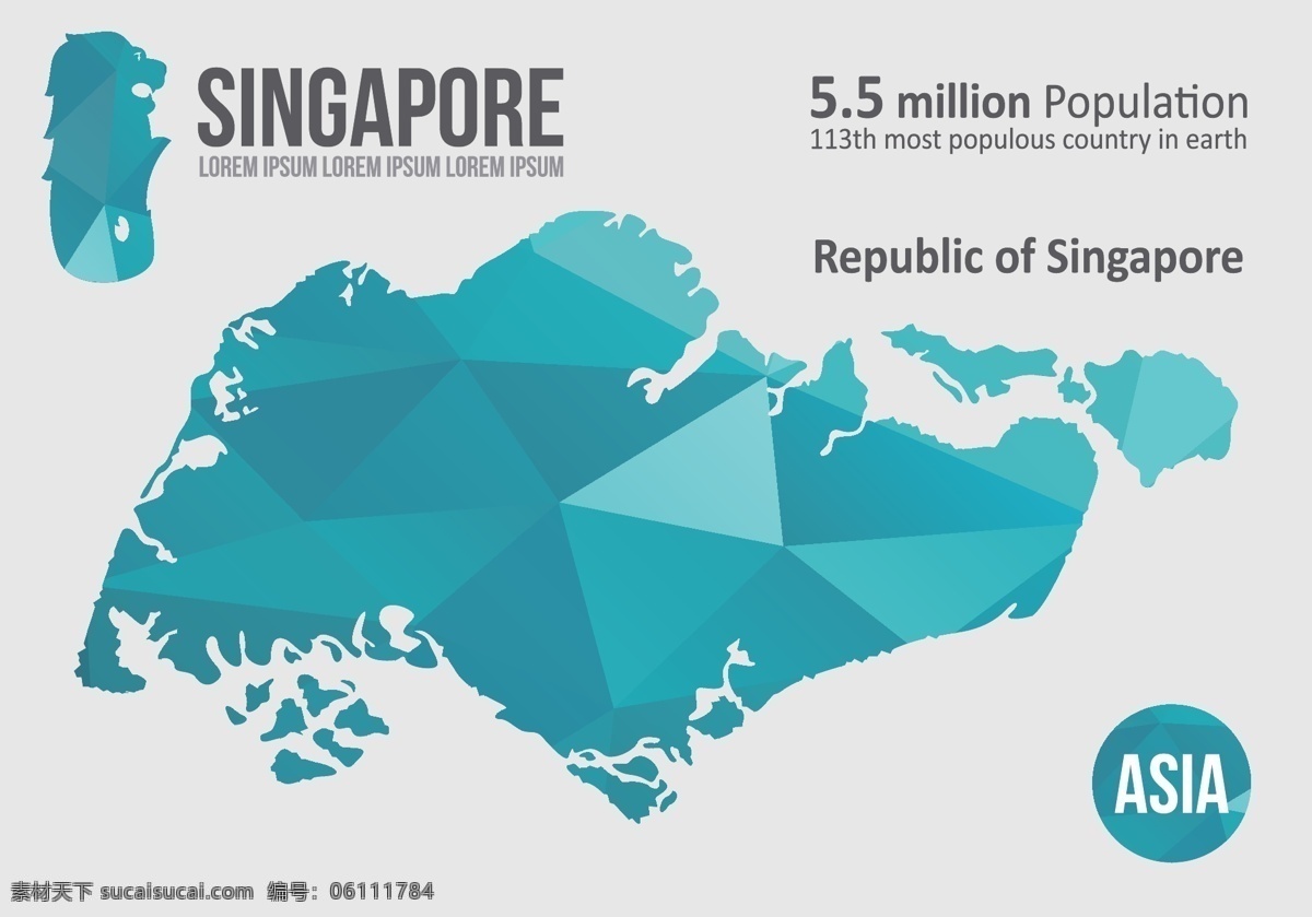 新加坡 多边形 地图 多边形地图 矢量素材
