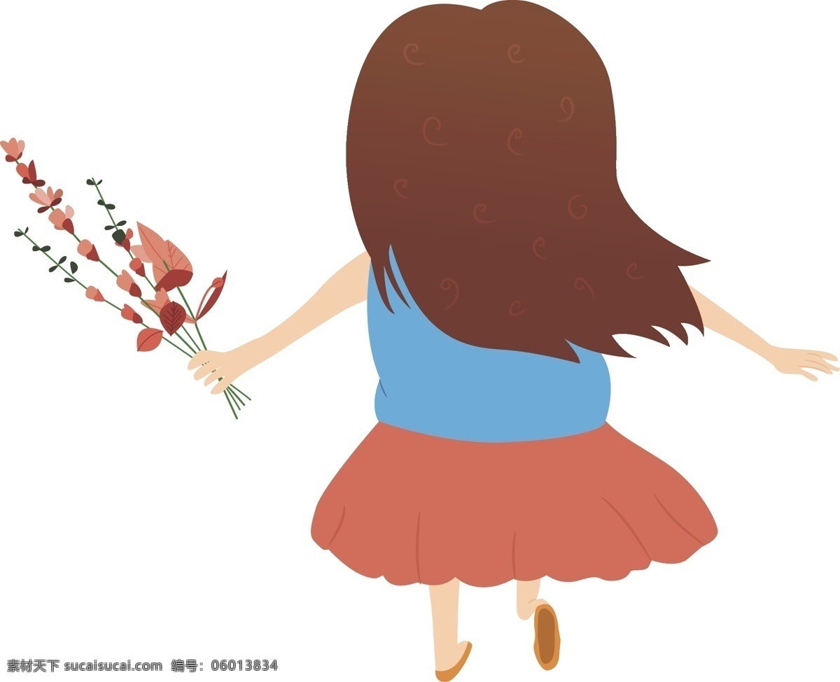 奔跑 小女孩 矢量 插画 奔跑的小女孩 矢量插画 卡通人物 手绘女孩 花束 植物 花朵 花卉 可爱女孩 唯美 时尚 手绘人物插画