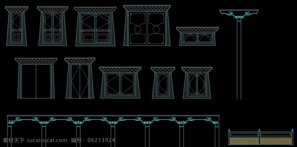 栏杆 窗户图 立面图 门样式 文字 cad 图纸 图 dwg