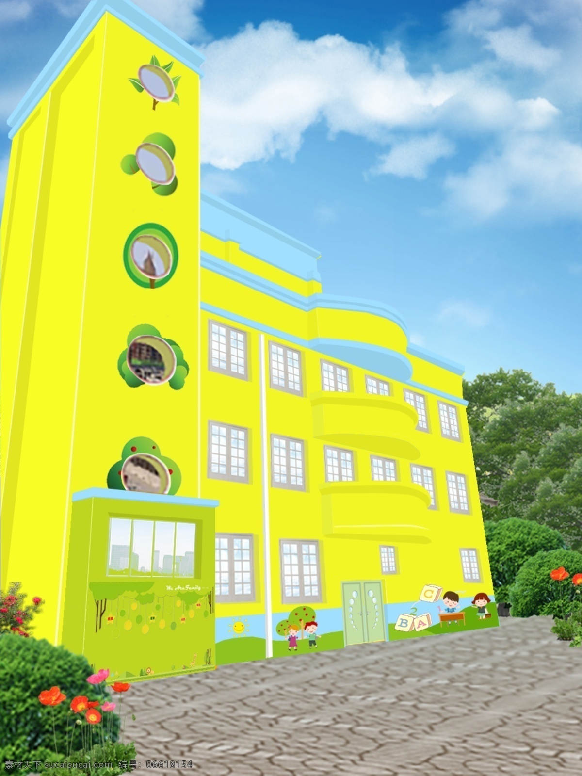 幼儿园 教学楼 外观 幼儿园墙 幼儿园装饰 教学楼墙 幼儿园教学楼 环境设计 效果图