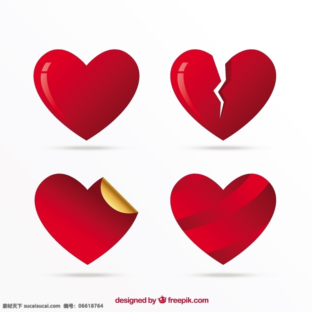 心脏图标集 爱符号 心 爱 图标 情人节 红色 标志形状 插图 浪漫 可爱的图标集 破 元 心的形状 心的图标 一天 概念 符号 白色