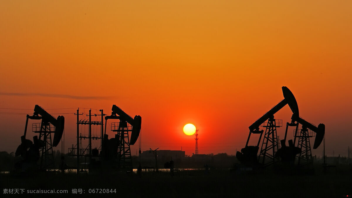 日落 红日 油井 抽油机 采油 现代科技 工业生产