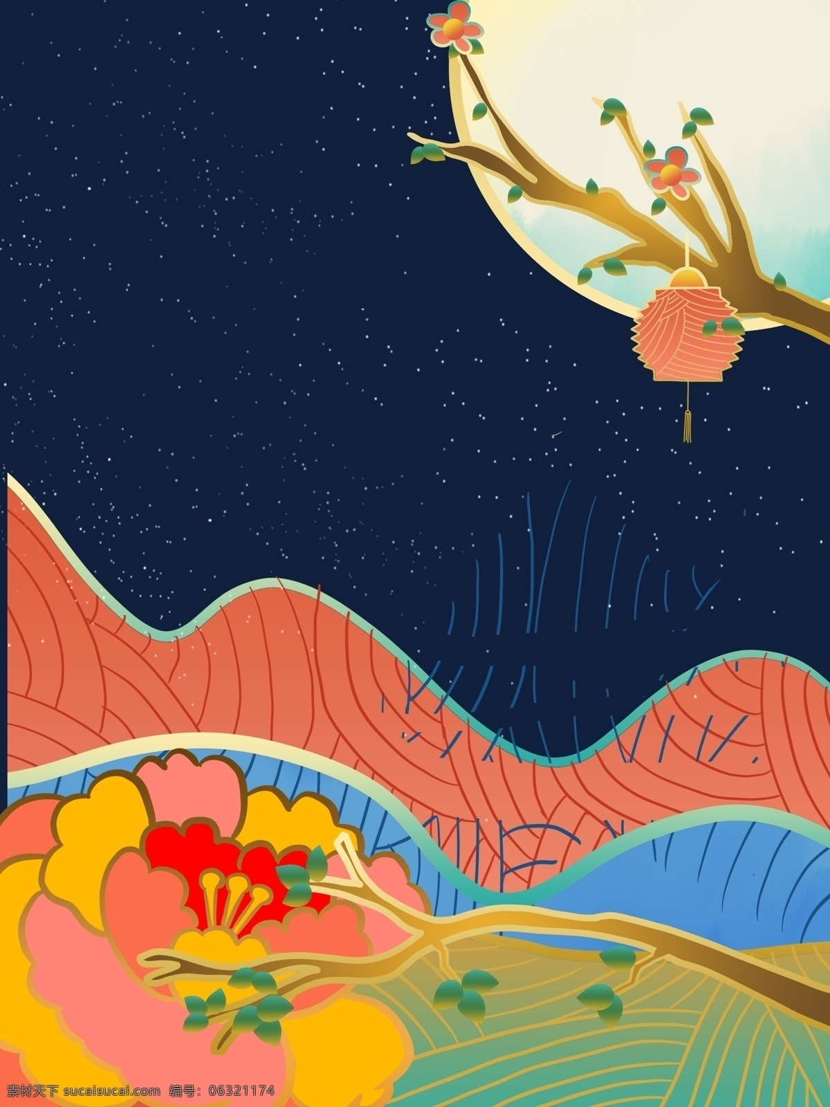 流光溢彩 春节 大年初一 拜年 插画 背景 插画背景 拜年插画 广告背景 背景素材 树枝 灯笼