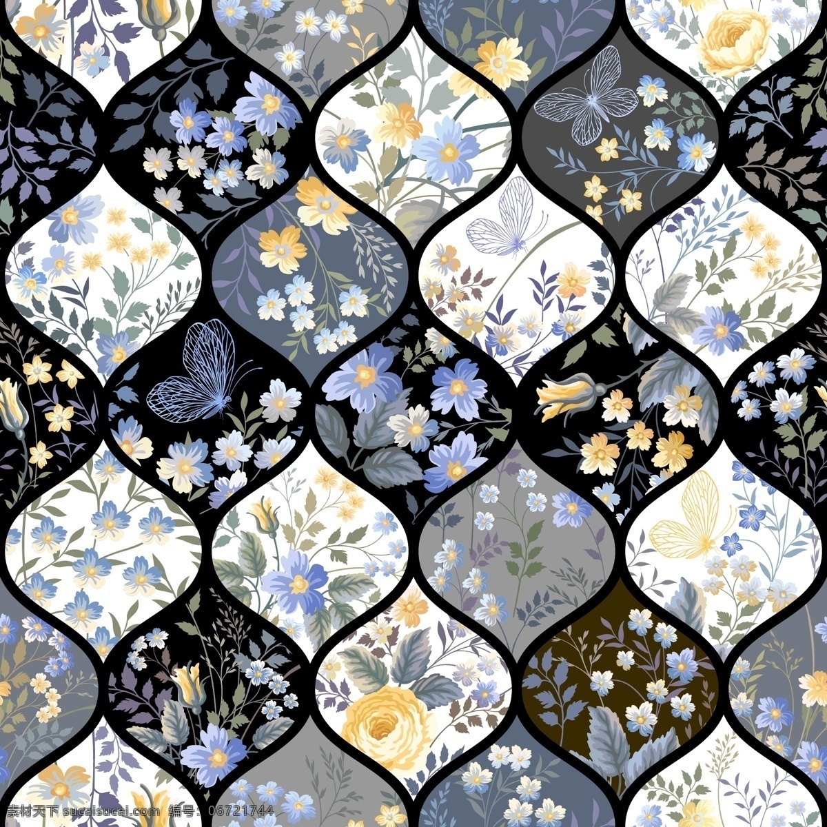 灰色 高端 花卉 蝴蝶 无缝 拼接 图案 矢量 鲜花 花纹 花朵 矢量素材 包装 简约 波点 平面素材 填充 背景 广告背景