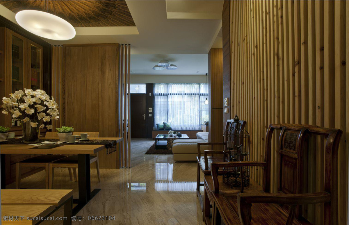 中式 经典 客厅 木制 背景 墙 室内装修 效果图 客厅装修 木制椅子 木制书桌 瓷砖地板