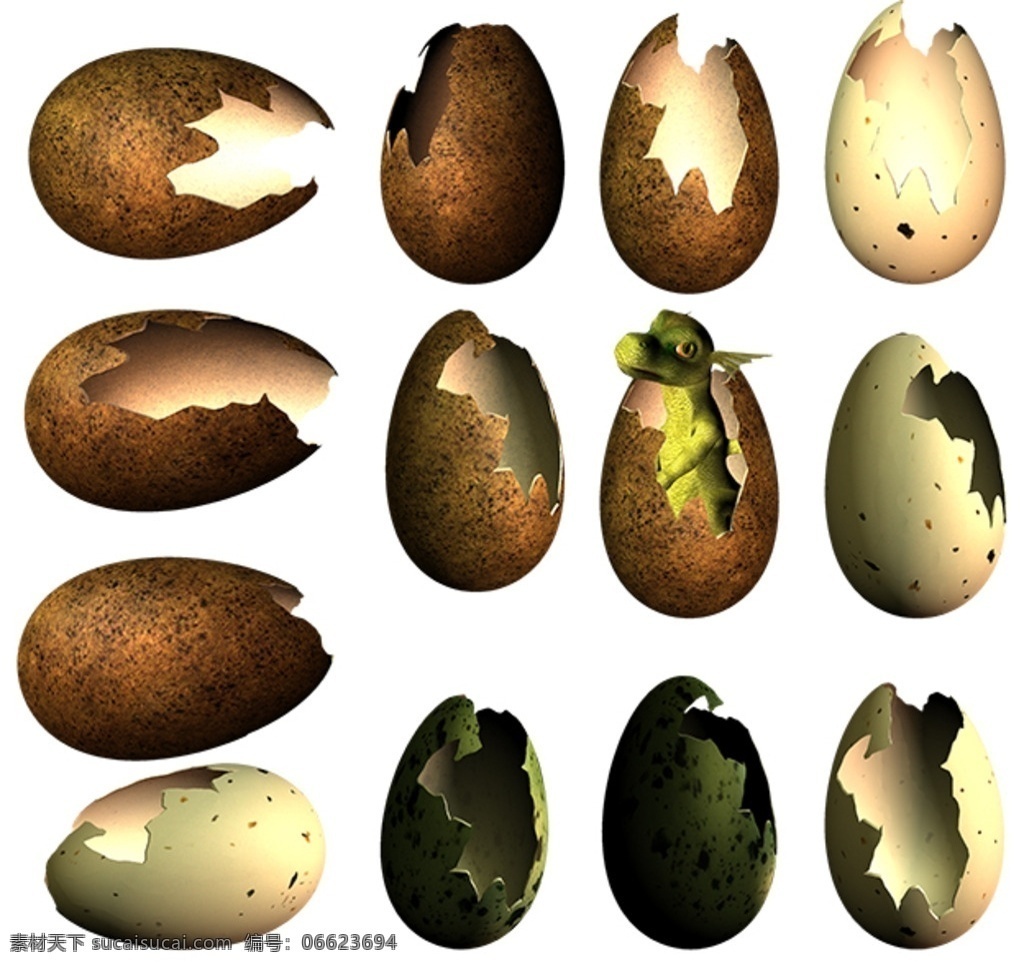 蛋壳素材 3d复活蛋 破蛋壳 复活节素材 小恐龙 恐龙蛋 分层