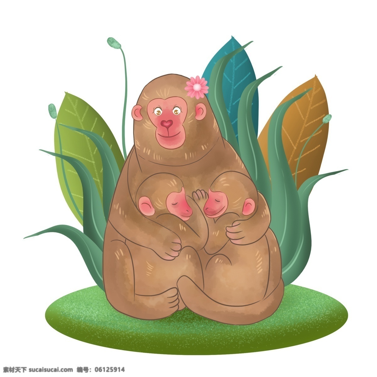 商用 母 猴 俩 幸福 孩子 母猴 可商用 手绘