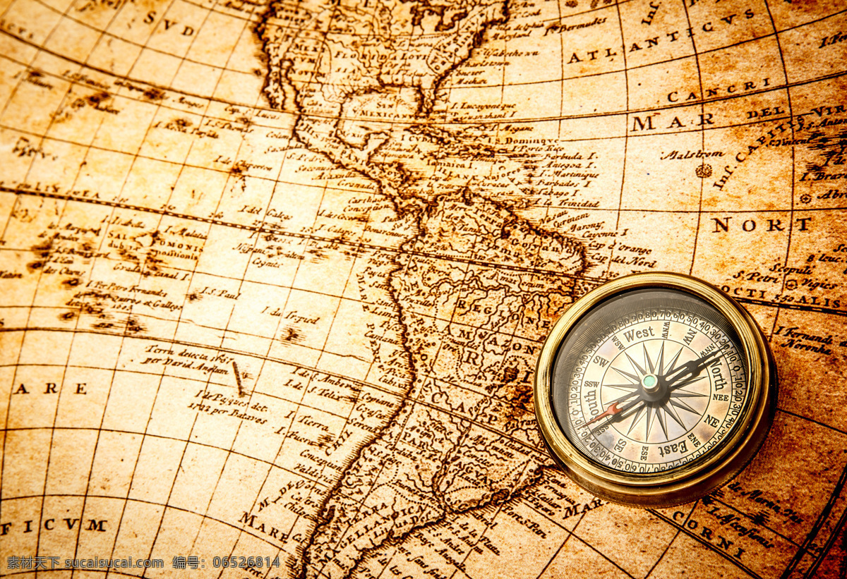 美洲 地图 指南针 美洲地图 怀旧地图 航海主题 怀旧背景 其他类别 生活百科 黄色