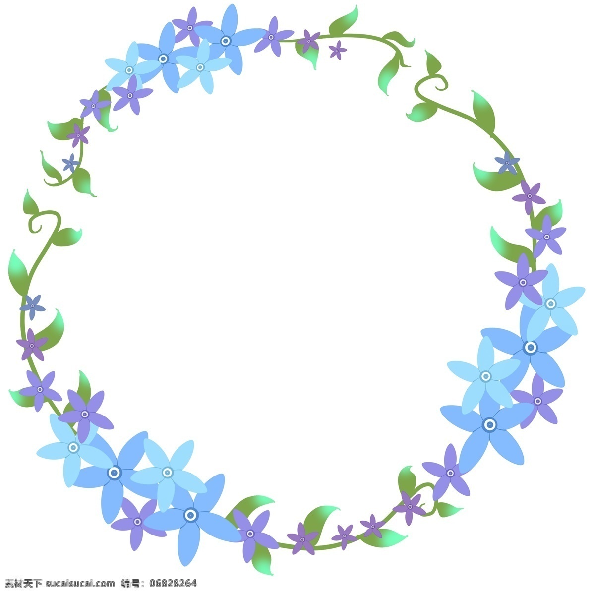 蓝色 花朵 边框 插画 春天 植物圆形边框 蓝色花朵边框 边框插图 花环装饰边框 春季花环插画