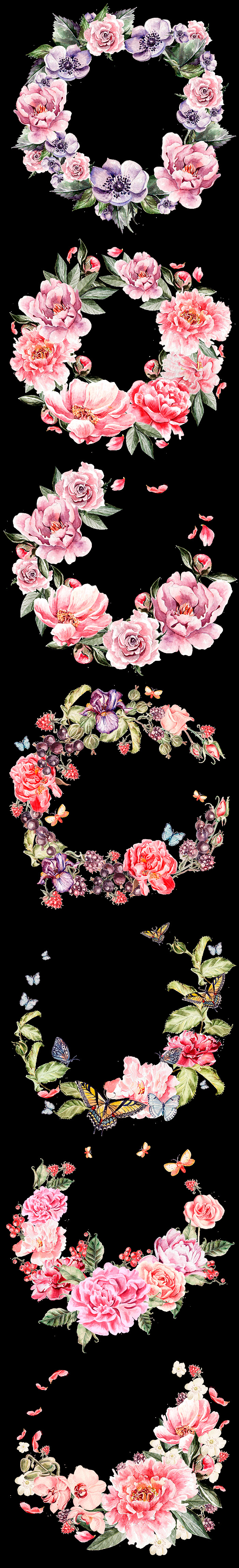手绘 中国 风 花卉 花环 透明 免扣素材 牡丹花 透明素材 圆环 植物 装饰图片