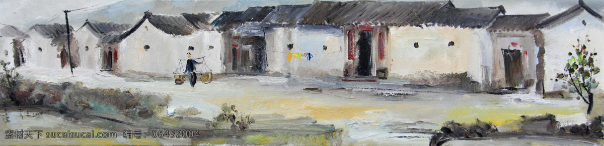 房屋 风景画 绘画书法 江南民居 美术 人物 树木 江南谣 油画 乡村 水乡 村子 村道 水沟 油画艺术 油画作品44 文化艺术 家居装饰素材