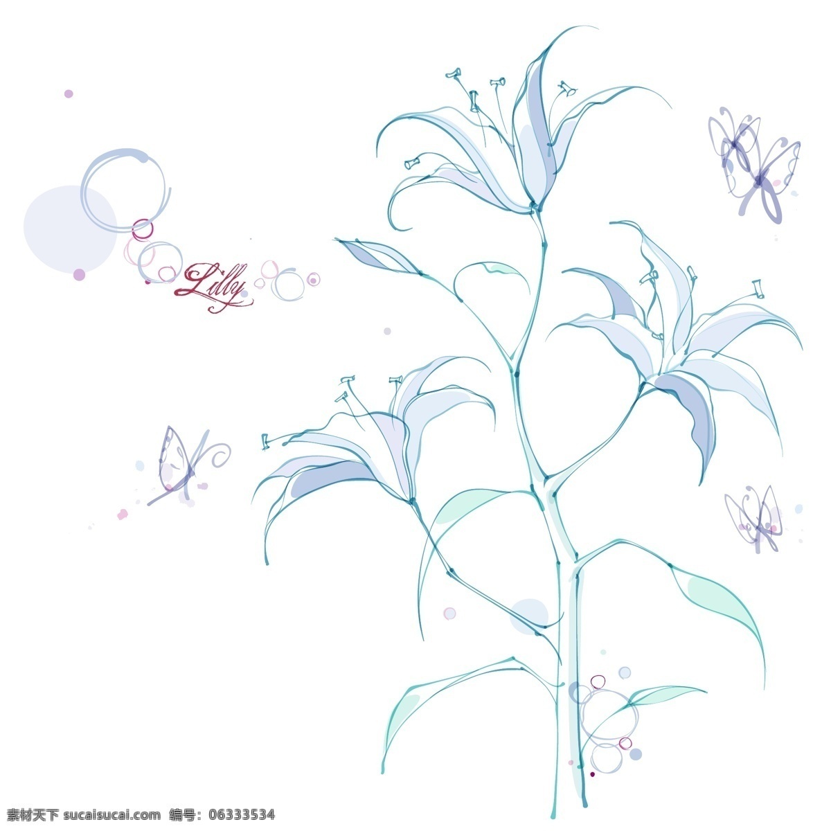 木兰花 百合花 矢量图 花朵 花卉 手绘 素描 唯美 植物 图案 tua 花纹花边