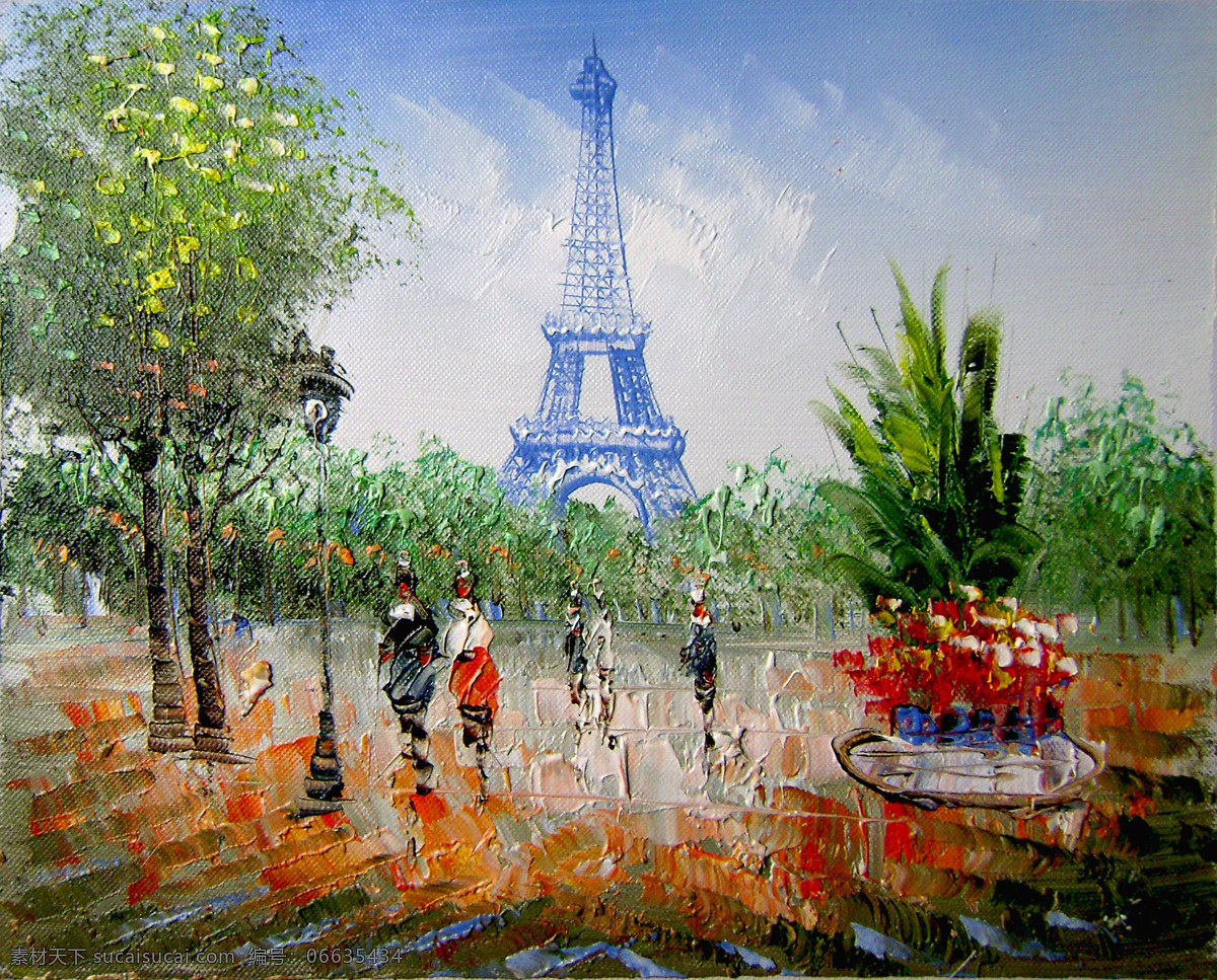 装饰油画 装饰 油画 法国 风景 埃菲尔铁塔 广场 创作油画 绘画书法 文化艺术