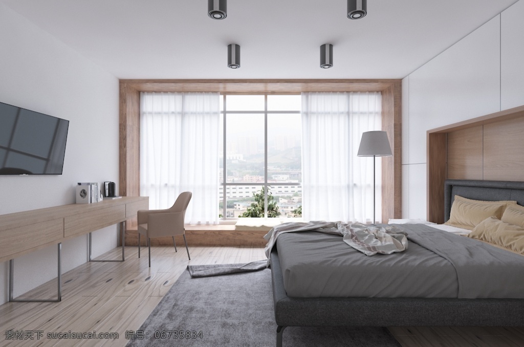现代 极 简 原木 卧室 温馨 室内设计 效果图 极简 北欧 田园风