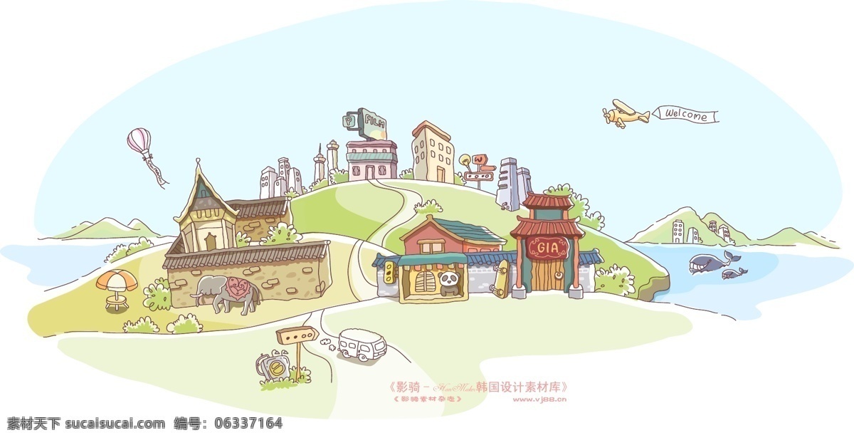 线条 城市 风景 hanmaker 韩国 设计素材 库 线条城市风景 卡通 漫画 手绘 矢量图 建筑家居