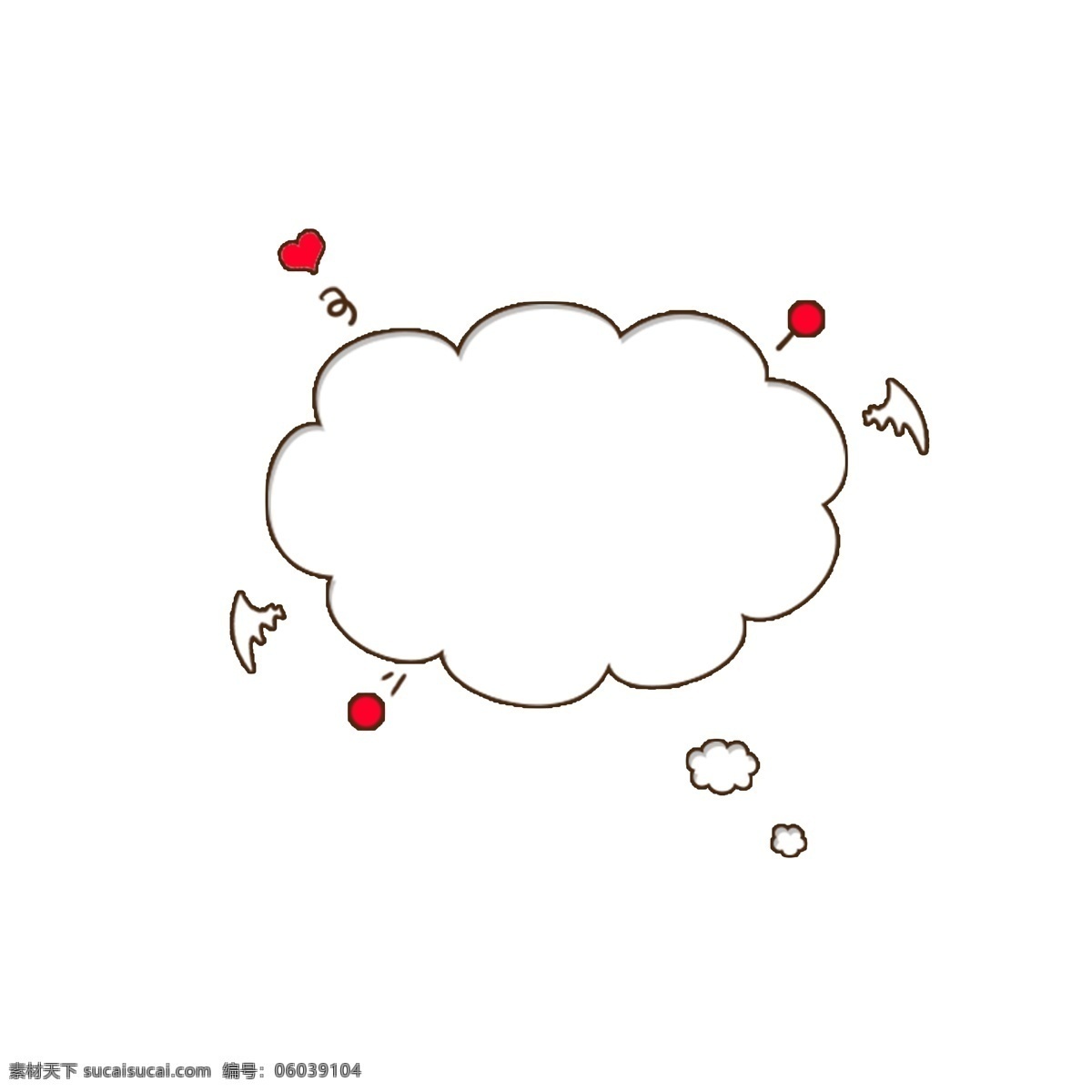 卡通 云朵 白云 翅膀 爱心 边框 对话框 元素 可爱 红色 圆