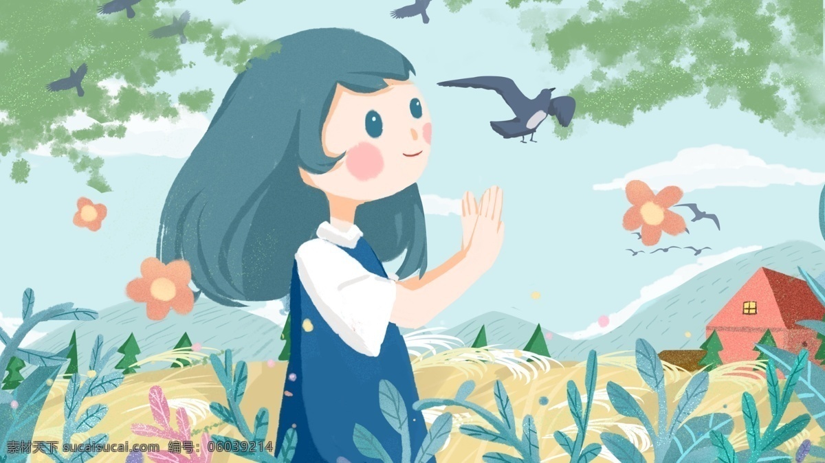 早安 你好 小女孩 早晨 可爱 温暖 儿童 插画 儿童插画 早安你好