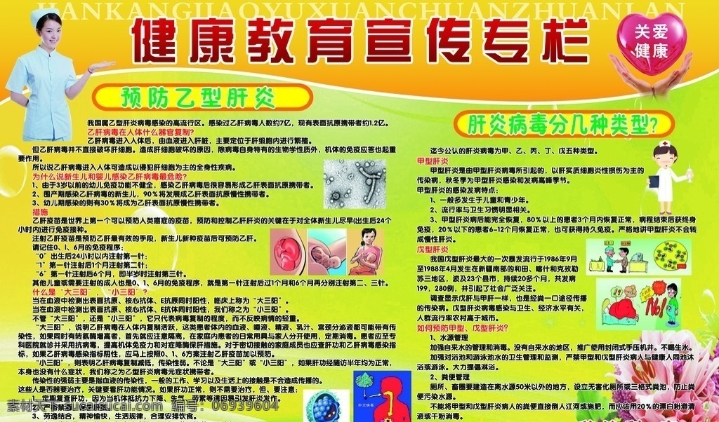 健康教育 宣传栏 医生 护士 关爱健康 乙型肝炎 肝炎 肝炎病毒 病毒 传染科 展板与舞台 展板模板 广告设计模板 源文件
