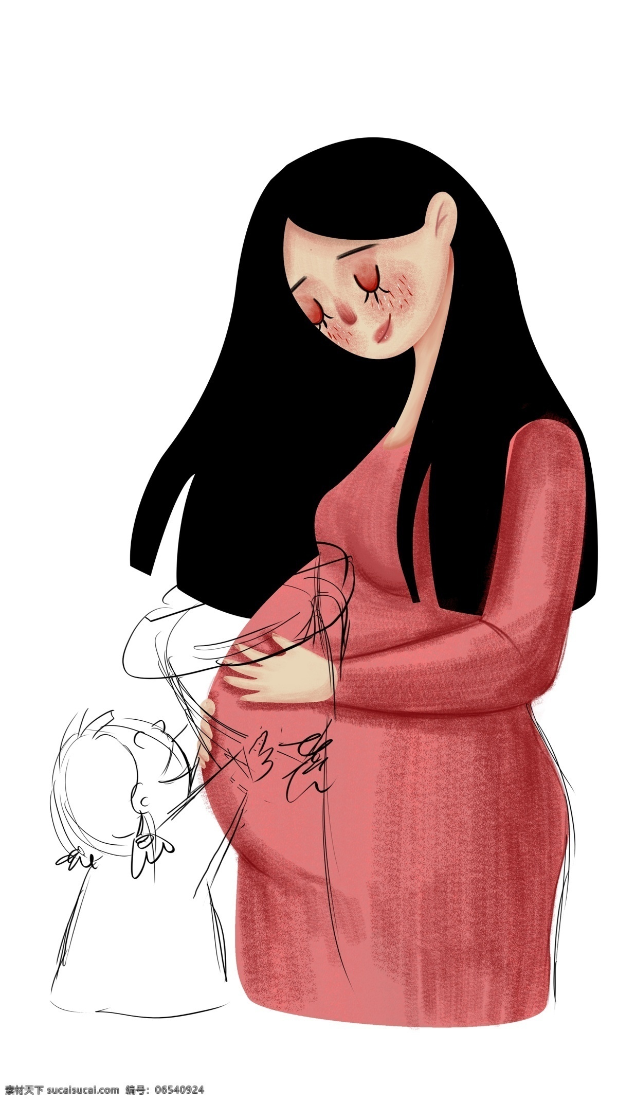 母亲节 送 妈妈 鲜花 小 清新 插画 粉色 孩子 女孩 植物 小清新 治愈系 唯美