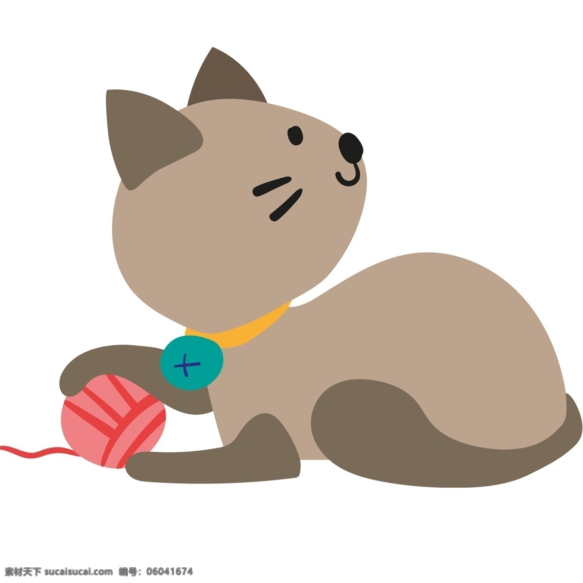 玩 线 球 可爱 小 猫咪 红色线球 深绿色铃铛 棕色尾巴 黄色围脖 免扣使用