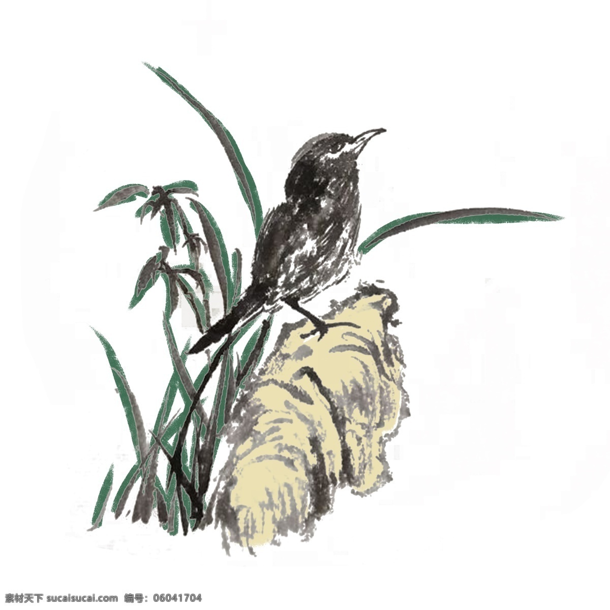 只 小鸟 水墨 风 手绘 插画 花鸟 夏天 黄鹂 浓墨 中国风 古风 水墨风 墨迹 黑白 春天 生动 花草 国风 国画