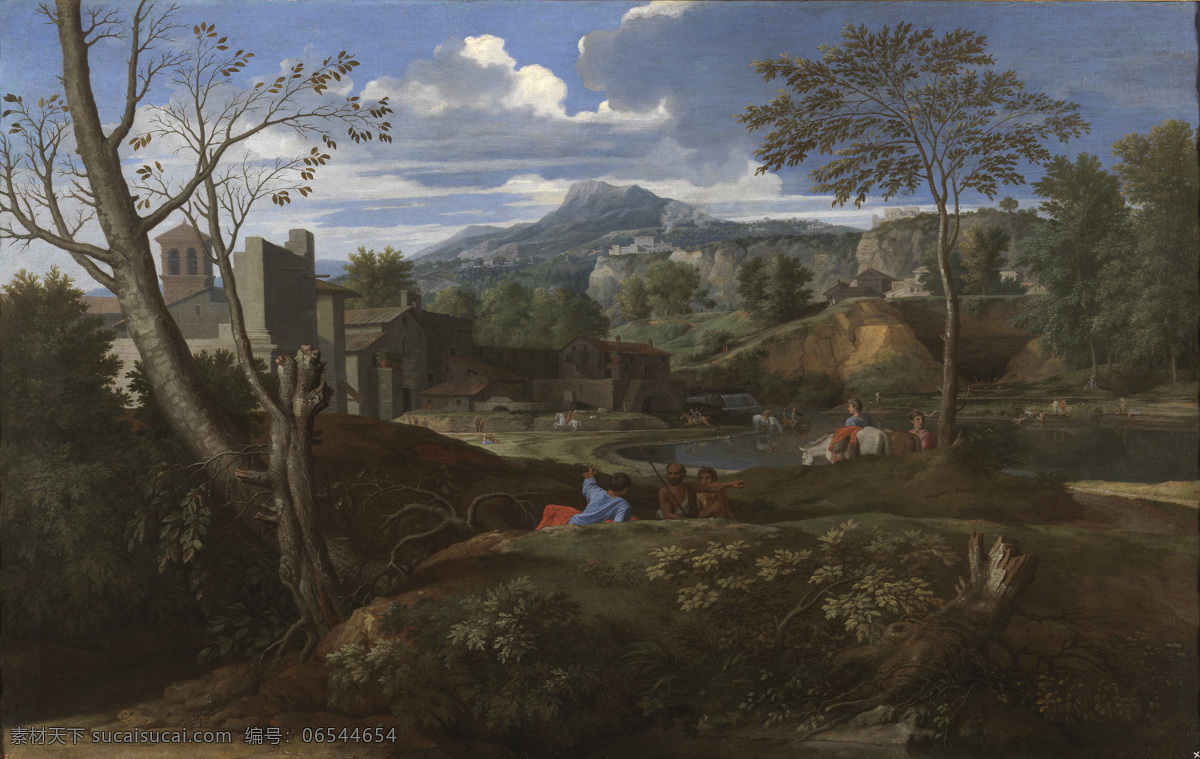 大师 画家 古典 画 建筑 景物 装饰画 油画 buildings with landscape nicholas poussin 人物 高清 西方 国外 现代 家居装饰素材