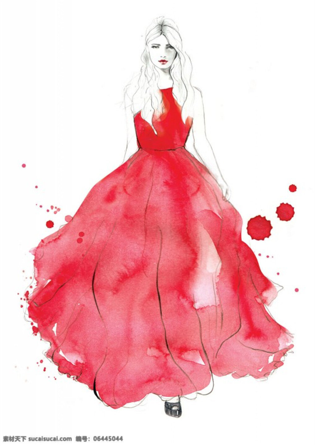大气晚礼服 jpg格式 彩绘服装 大气 低胸 服装 服装设计 红色 时尚 晚礼服