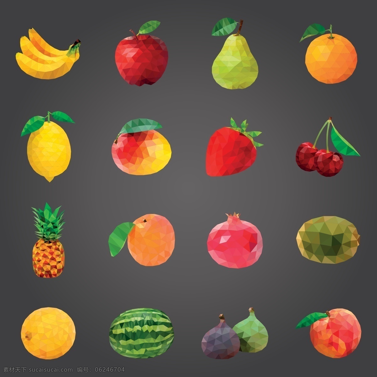 色块 层叠 水果 香蕉 苹果 桔子 樱桃 矢量 高清图片