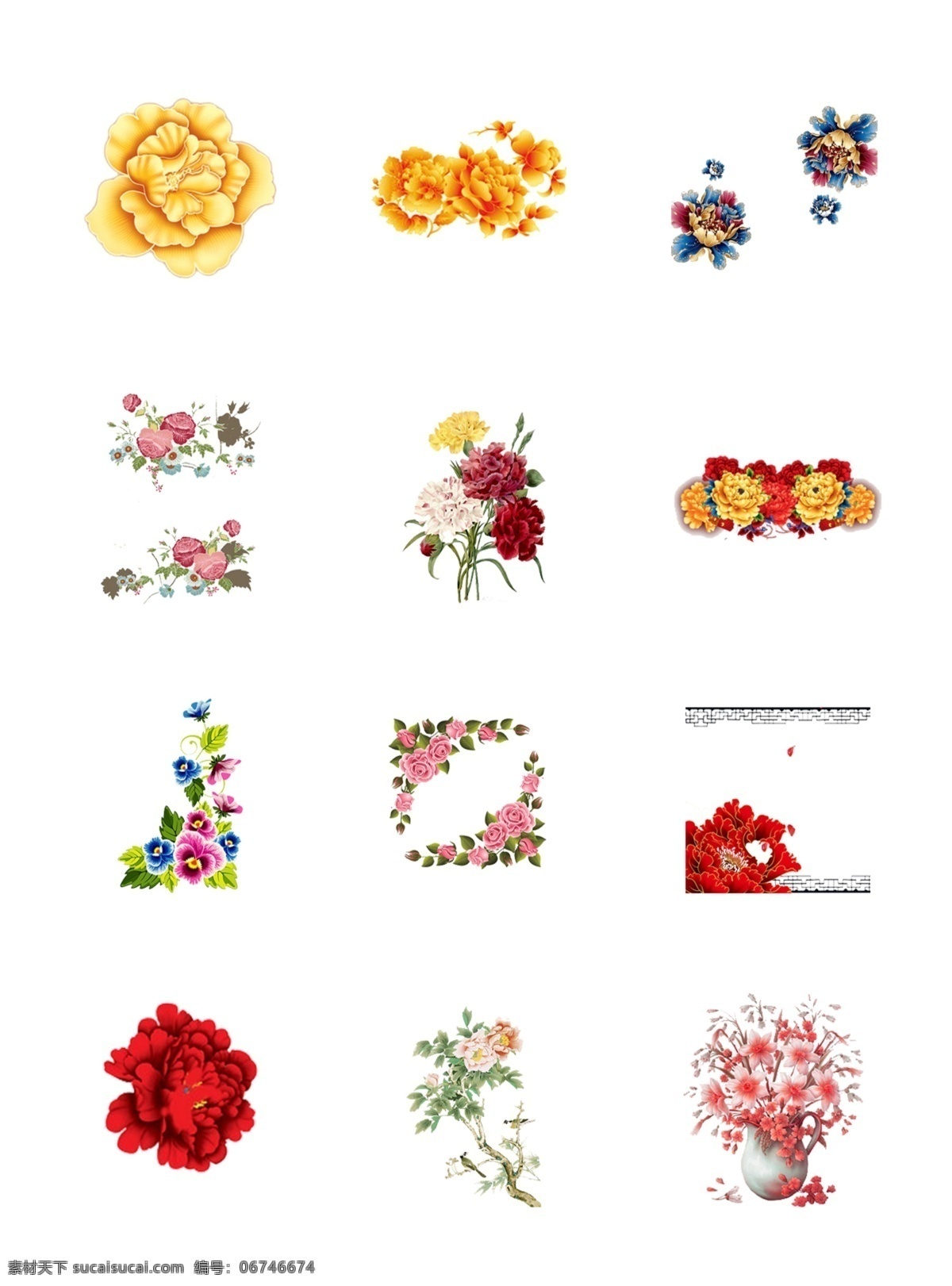 彩色 花开 富贵 透明 背景 设计元素 图案素材 创意图案 花开富贵 花朵素材 彩色元素 牡丹花开 花朵元素 精美图案 矢量元素 矢量图 抽象素材